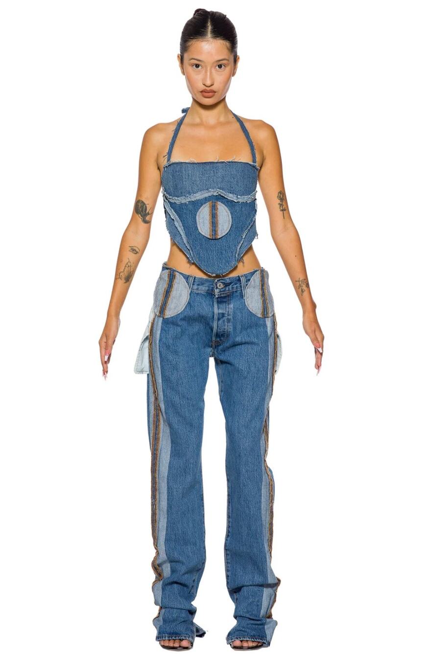 NWT Sami Miro Vintage Levi's Constructed Denim Circle Pocket Jeans Size 26